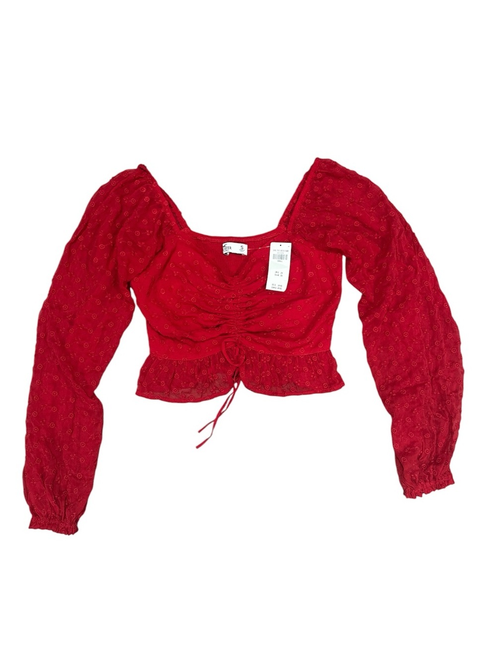 Hollister S Red Long-Sleeve Ruched Crop Top NWT - Picture 3 of 8